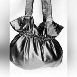 Black Faux Leather Slouchy Hobo Bag Y2K Soft Shoulder Purse